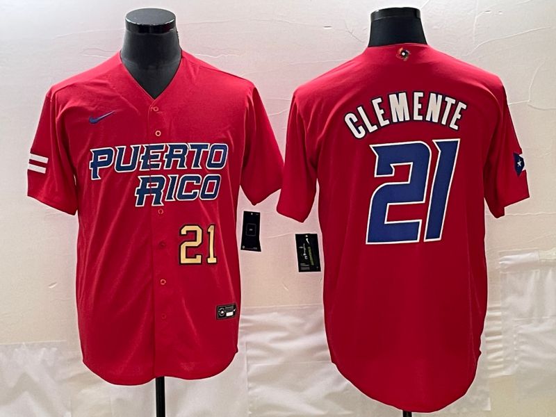 Men 2023 World Cub Puerto Rico #21 Clemente Red Nike MLB Jersey5->more jerseys->MLB Jersey